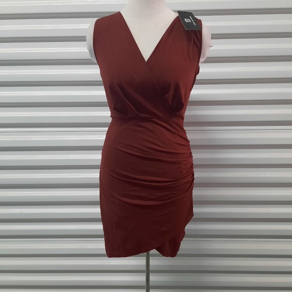 Sarin Mathews Dress Women's Size Small Maroon Sleeveless Bodycon Faux Wrap